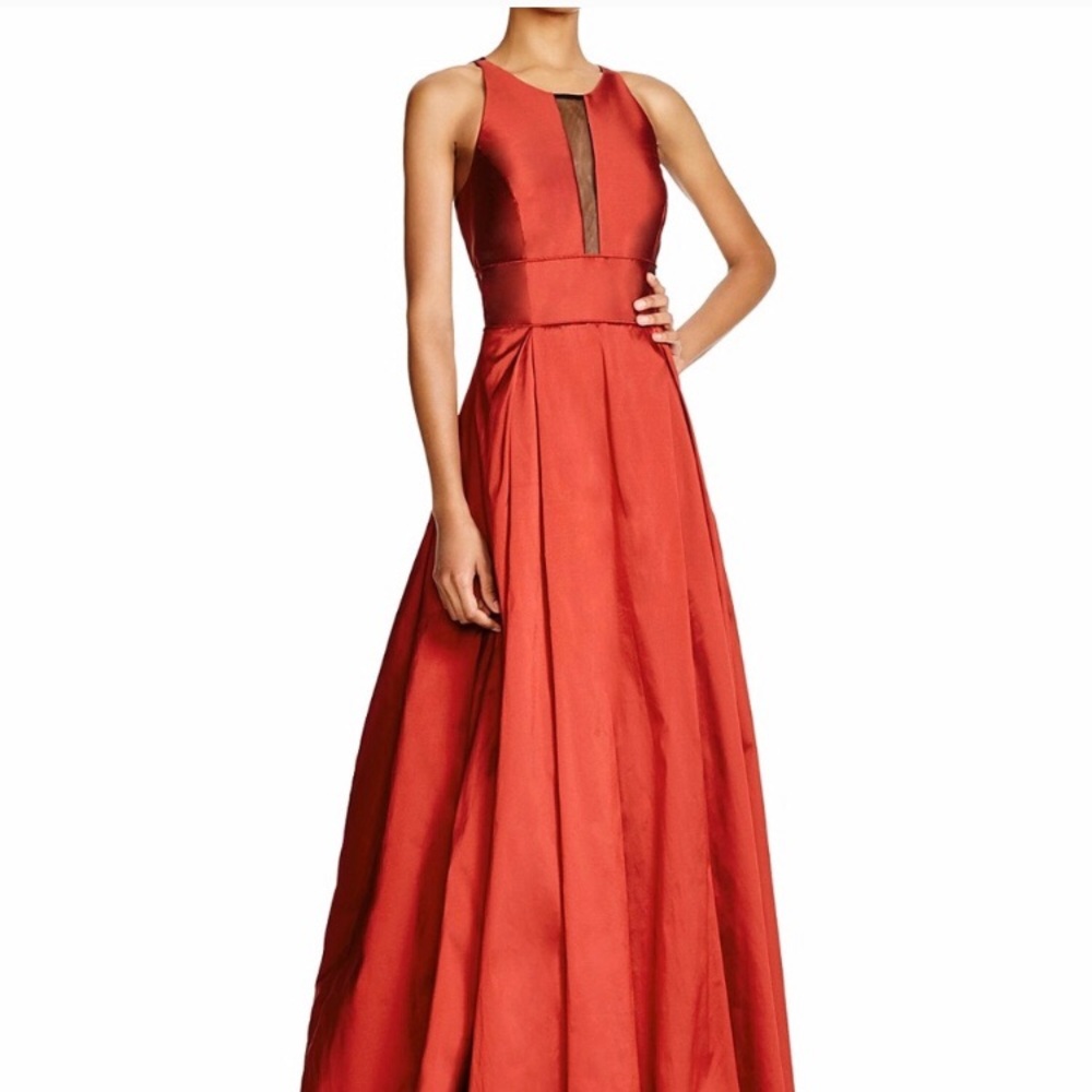 Aidan Mattox Illusion Sleeveless Taffeta Gown